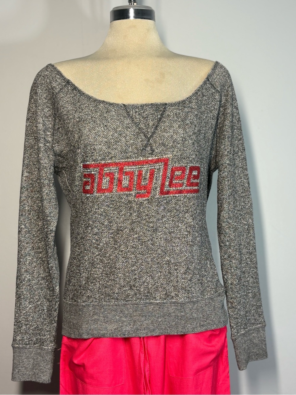 AbbyLee Gray Scoopneck Logo Pullover Sweater